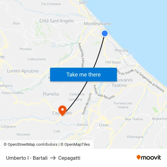 Umberto I - Bartali to Cepagatti map