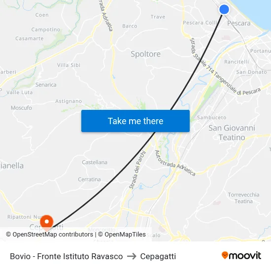 Bovio - Opposite Ravasco Institute to Cepagatti map