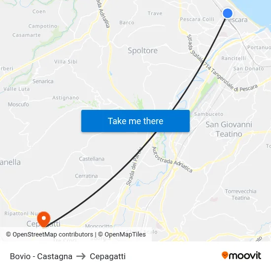 Bovio - Castagna to Cepagatti map