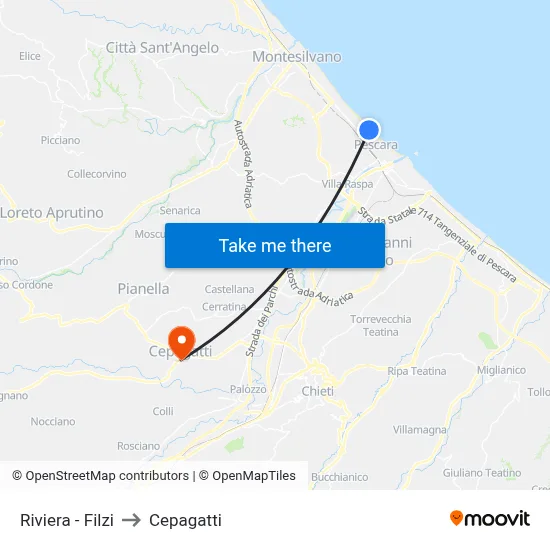Riviera - Filzi to Cepagatti map