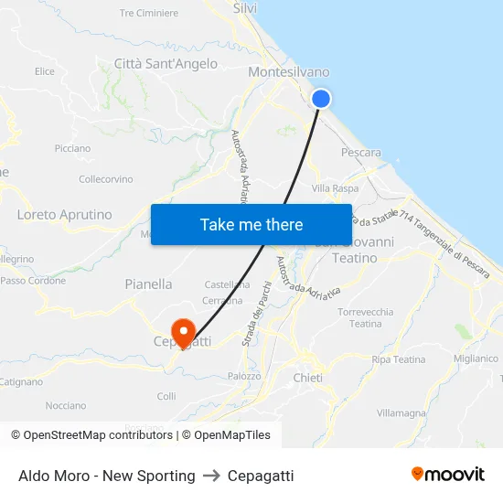 Aldo Moro - New Sporting to Cepagatti map