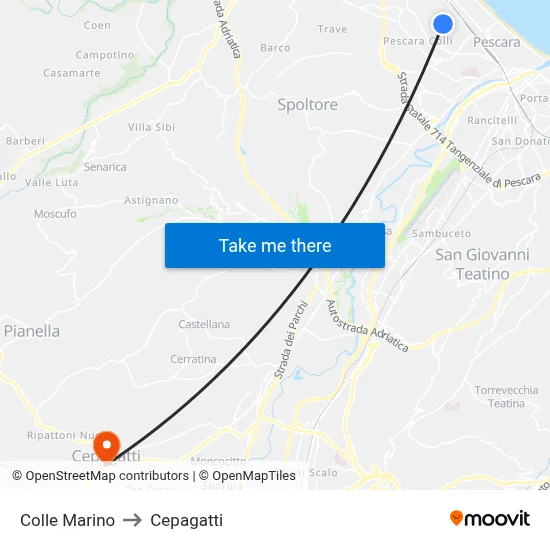 Colle Marino to Cepagatti map