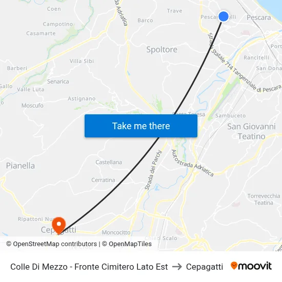 Colle Di Mezzo - Cemetery East Side to Cepagatti map