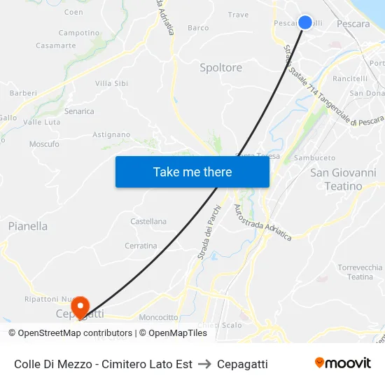 Colle Di Mezzo - Cemetery East Side to Cepagatti map