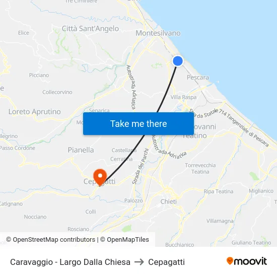 Caravaggio - Largo Dalla Chiesa to Cepagatti map