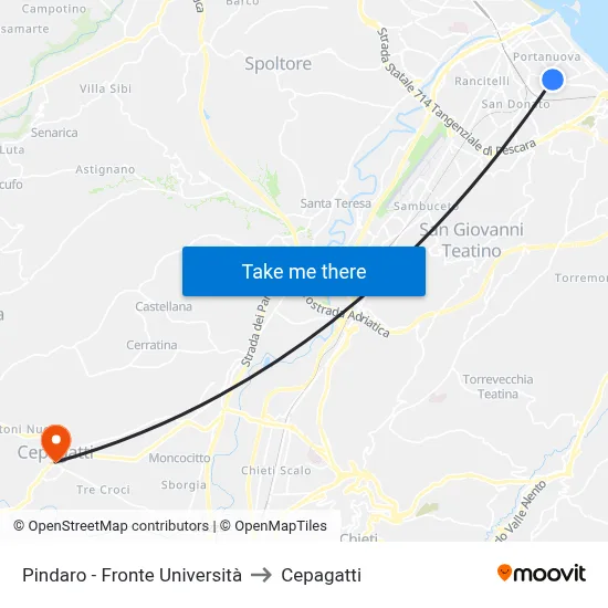 Pindaro - University Front to Cepagatti map