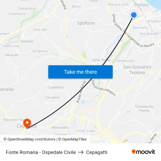 Fonte Romana - Civil Hospital to Cepagatti map