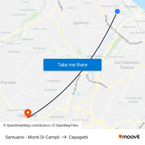 Santuario - Monti Di Campli to Cepagatti map