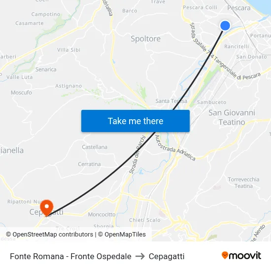 Fonte Romana - Facing Hospital to Cepagatti map