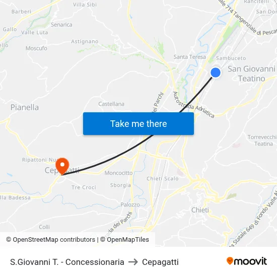 San Giovanni - Dealership to Cepagatti map