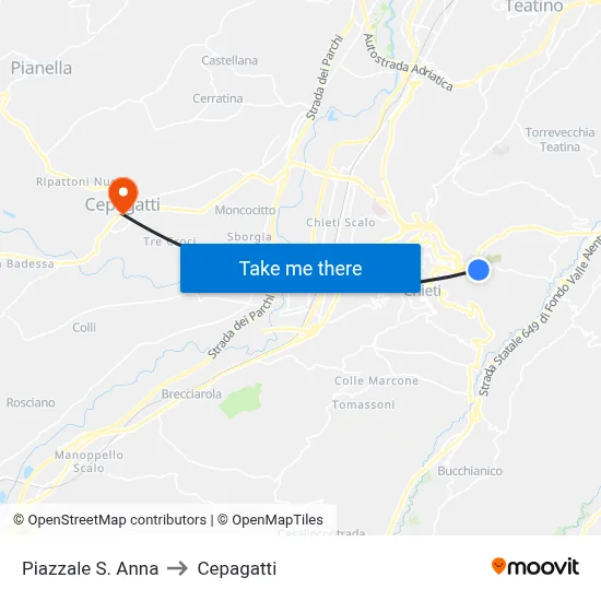 Sant'Anna Square to Cepagatti map