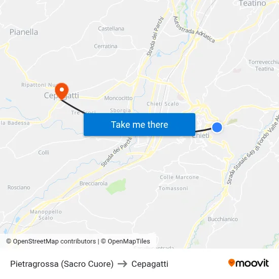 Pietragrossa (Sacred Heart) to Cepagatti map