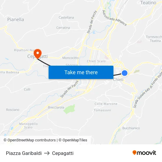 Piazza Garibaldi to Cepagatti map