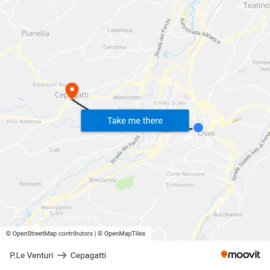 Venturi Square to Cepagatti map