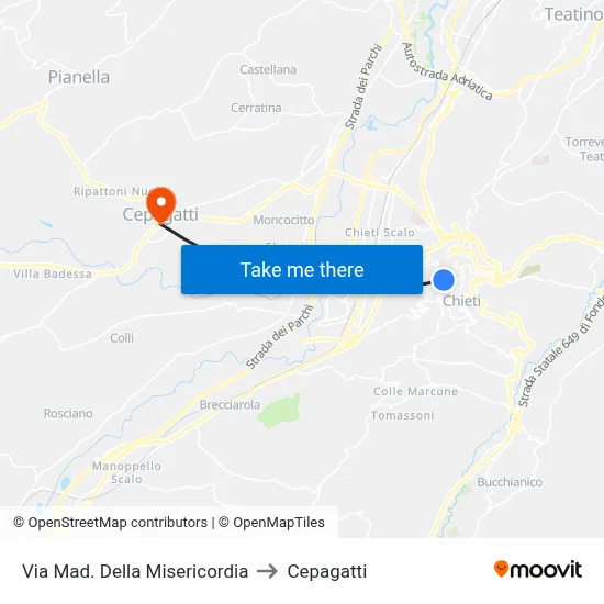 Madonna of Mercy Street to Cepagatti map