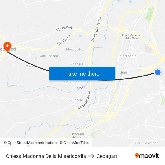 Madonna of Mercy Church to Cepagatti map