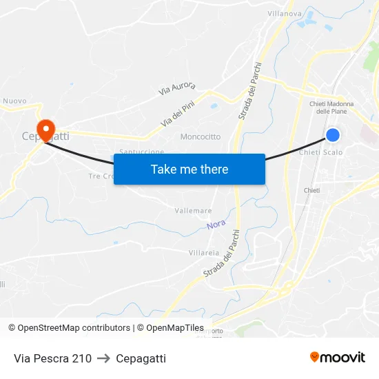 Via Pescara 210 to Cepagatti map