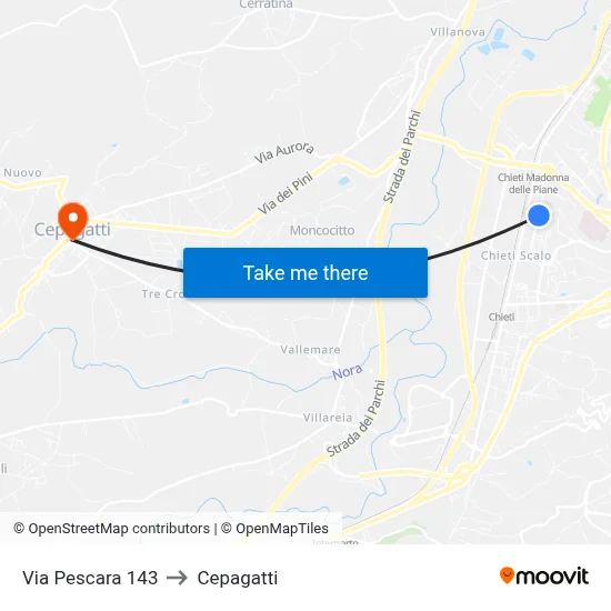 Pescara Street 143 to Cepagatti map