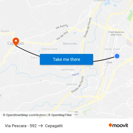 Via Pescara - 592 to Cepagatti map