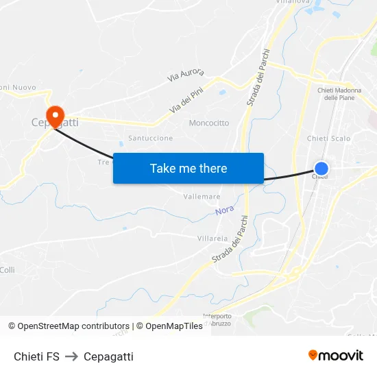 Chieti Railway Station to Cepagatti map
