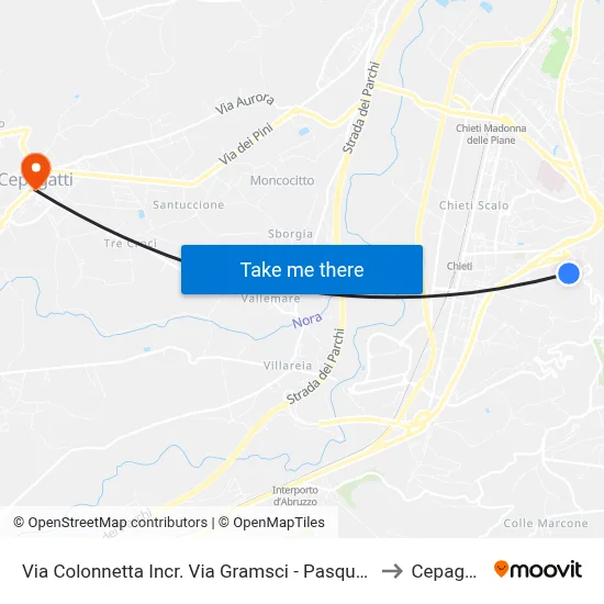 Via Colonnetta Intersection Via Gramsci - Pasqualone to Cepagatti map