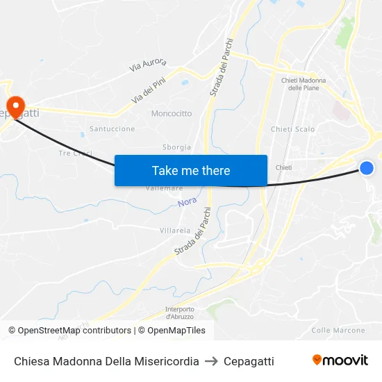 Madonna of Mercy Church to Cepagatti map