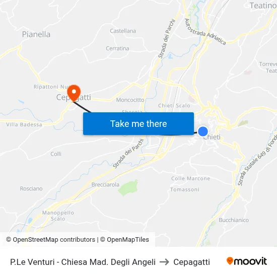 Venturi Square - Madonna of Angels Church to Cepagatti map