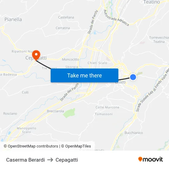 Berardi Barracks to Cepagatti map