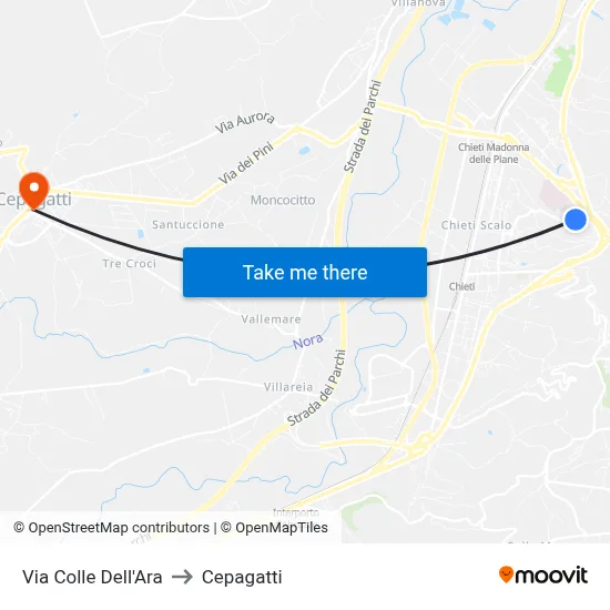 Colle Dell'Ara Street to Cepagatti map