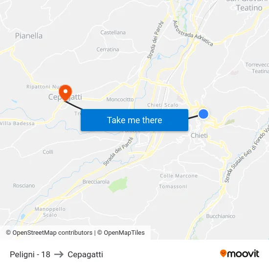 Peligni - 18 to Cepagatti map