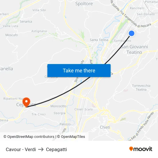 Cavour - Verdi to Cepagatti map