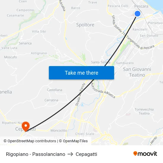 Rigopiano - Passolanciano to Cepagatti map