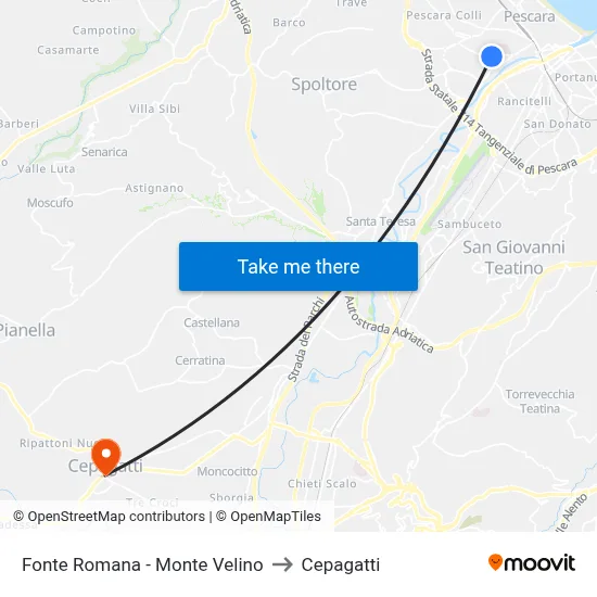 Fonte Romana - Monte Velino to Cepagatti map
