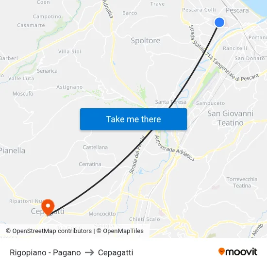 Rigopiano - Pagano to Cepagatti map