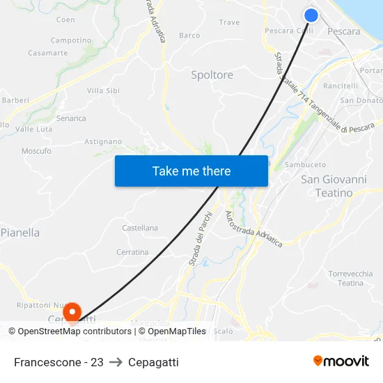 Francescone - 23 to Cepagatti map