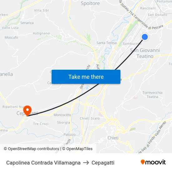 Villamagna District Terminal to Cepagatti map