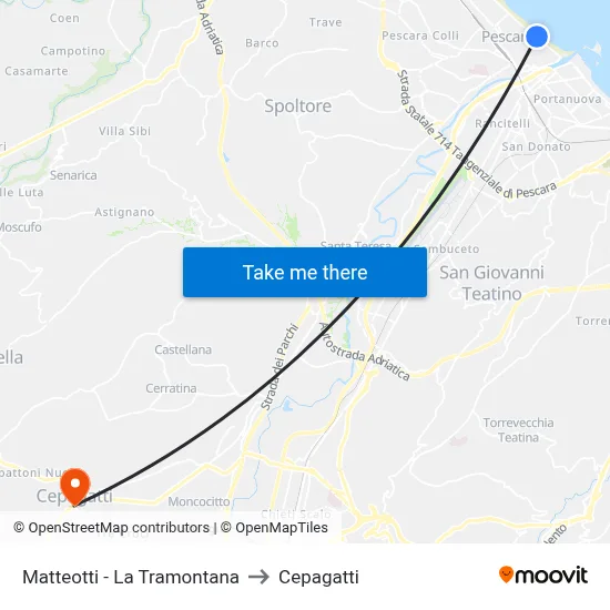 Matteotti - La Tramontana to Cepagatti map