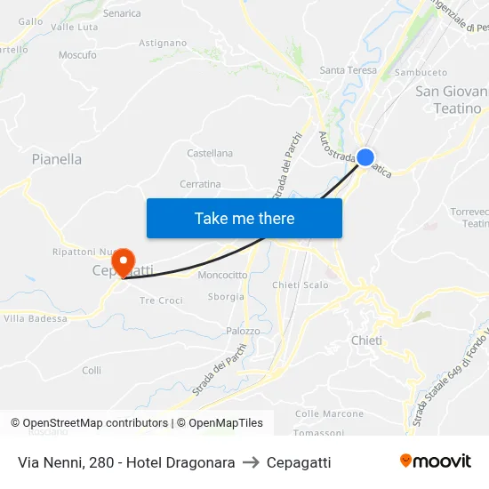 Via Nenni, 280 - Hotel Dragonara to Cepagatti map