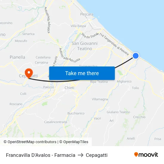 Francavilla D'Avalos - Pharmacy to Cepagatti map