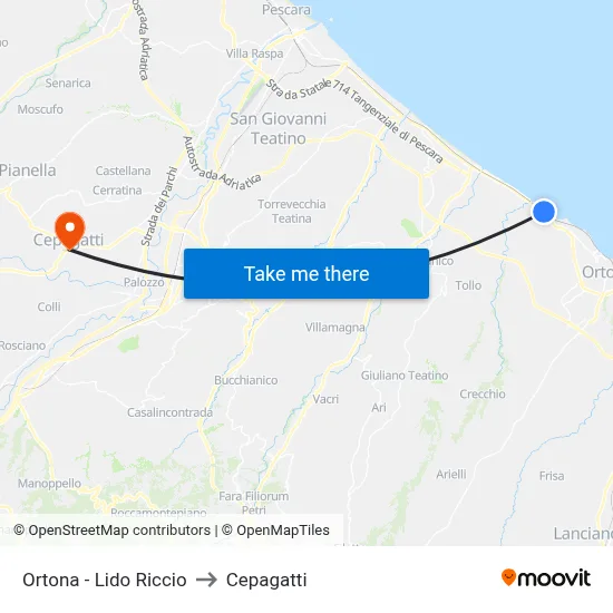 Ortona - Riccio Beach to Cepagatti map