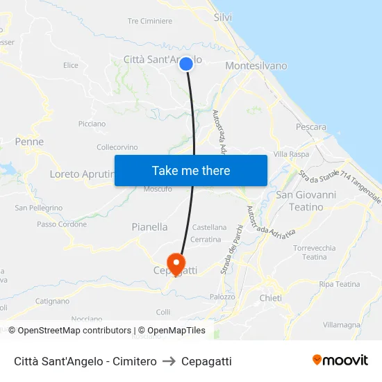 Città Sant'Angelo - Cemetery to Cepagatti map