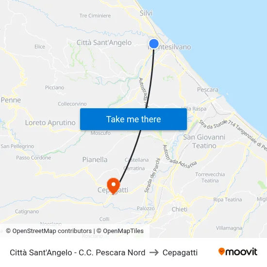 Città Sant'Angelo - C.C. Pescara Nord to Cepagatti map