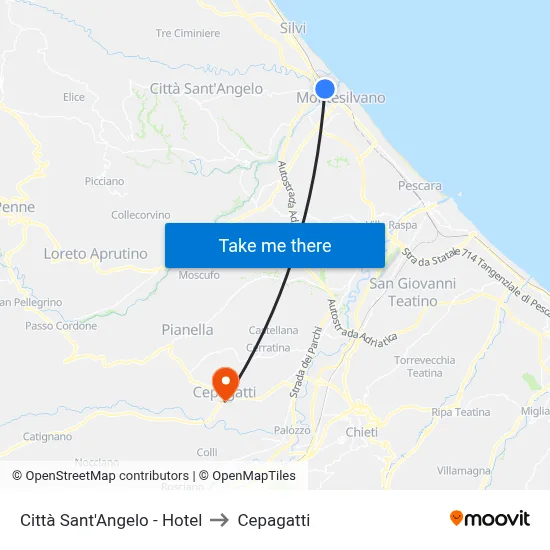 Città Sant'Angelo - Hotel to Cepagatti map