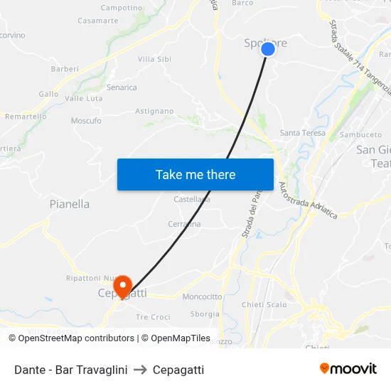 Dante - Bar Travaglini to Cepagatti map