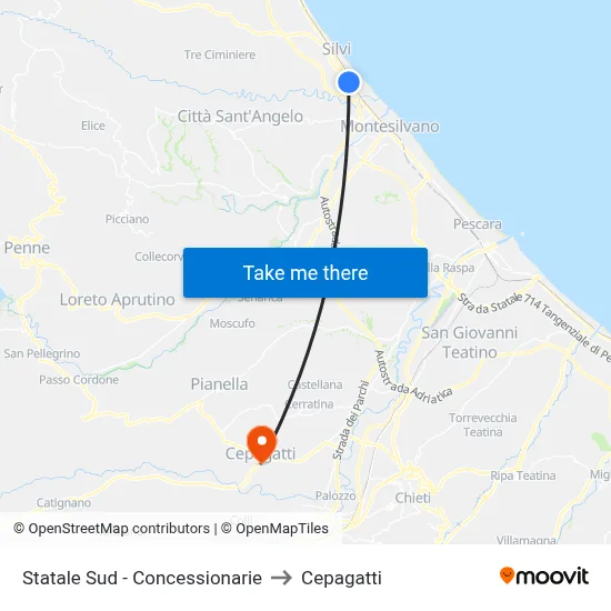 Statale Sud - Concessionarie to Cepagatti map