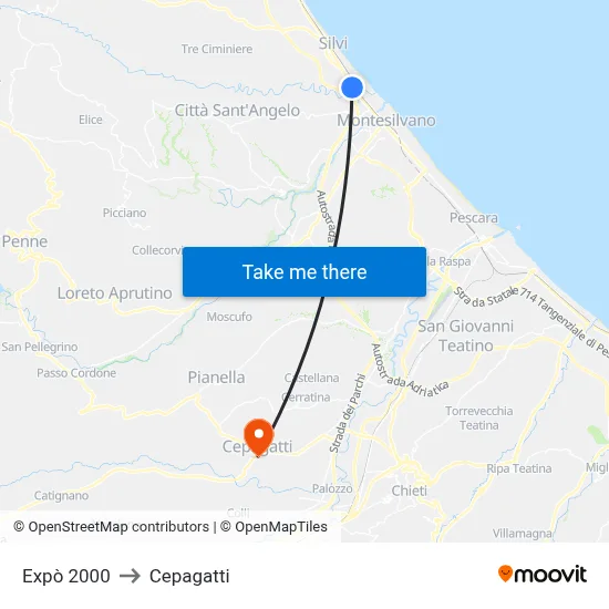 Expo 2000 to Cepagatti map