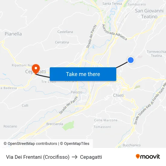 Via Dei Frentani (Crucifix) to Cepagatti map