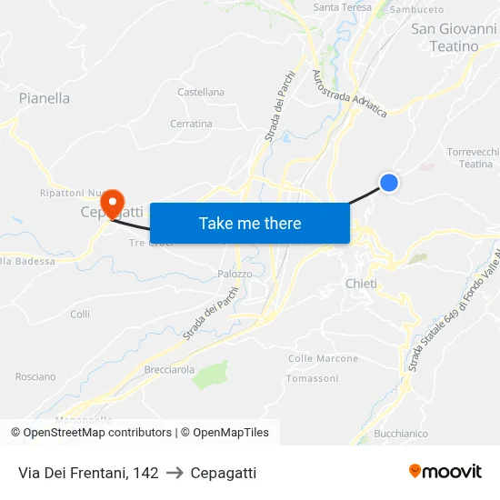 Via Dei Frentani, 142 to Cepagatti map