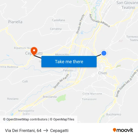 Via Dei Frentani, 64 to Cepagatti map