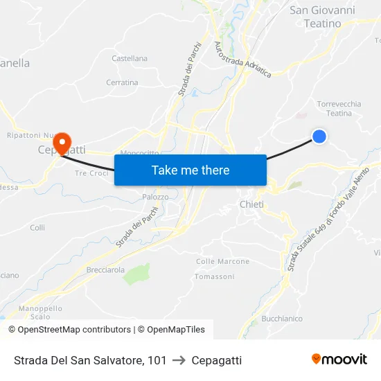 San Salvatore Road, 101 to Cepagatti map